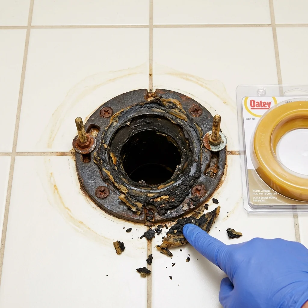 Failed wax ring showing water seepage at the base of a toilet in a Rosedale, NY home